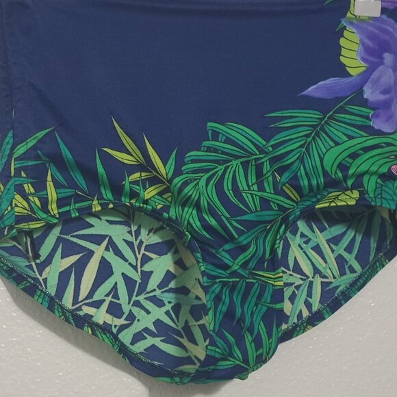 Women's High Waisted Bikini Bottom Tropical Leaves Flower Blue JC Penny - Picture 2 of 9